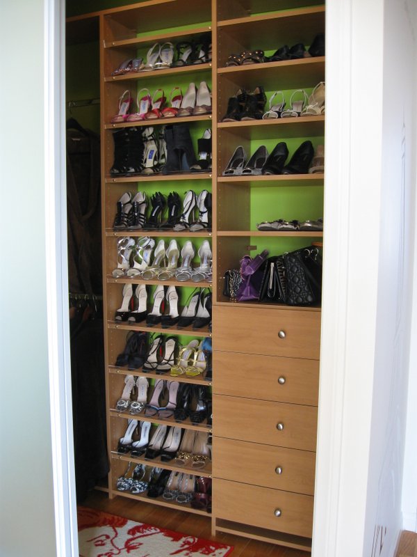 Modular Closets Built-in Closet Tower With Slanted Shoe Shelves